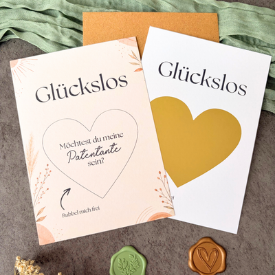 Rubbelkarte „Willst du meine Patentante sein?“ mit goldenem Rubbelherz