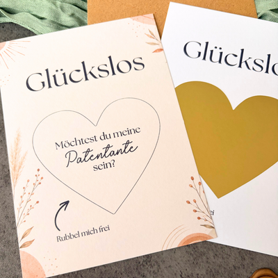Rubbelkarte „Willst du meine Patentante sein?“ vor und nach dem Freirubbeln