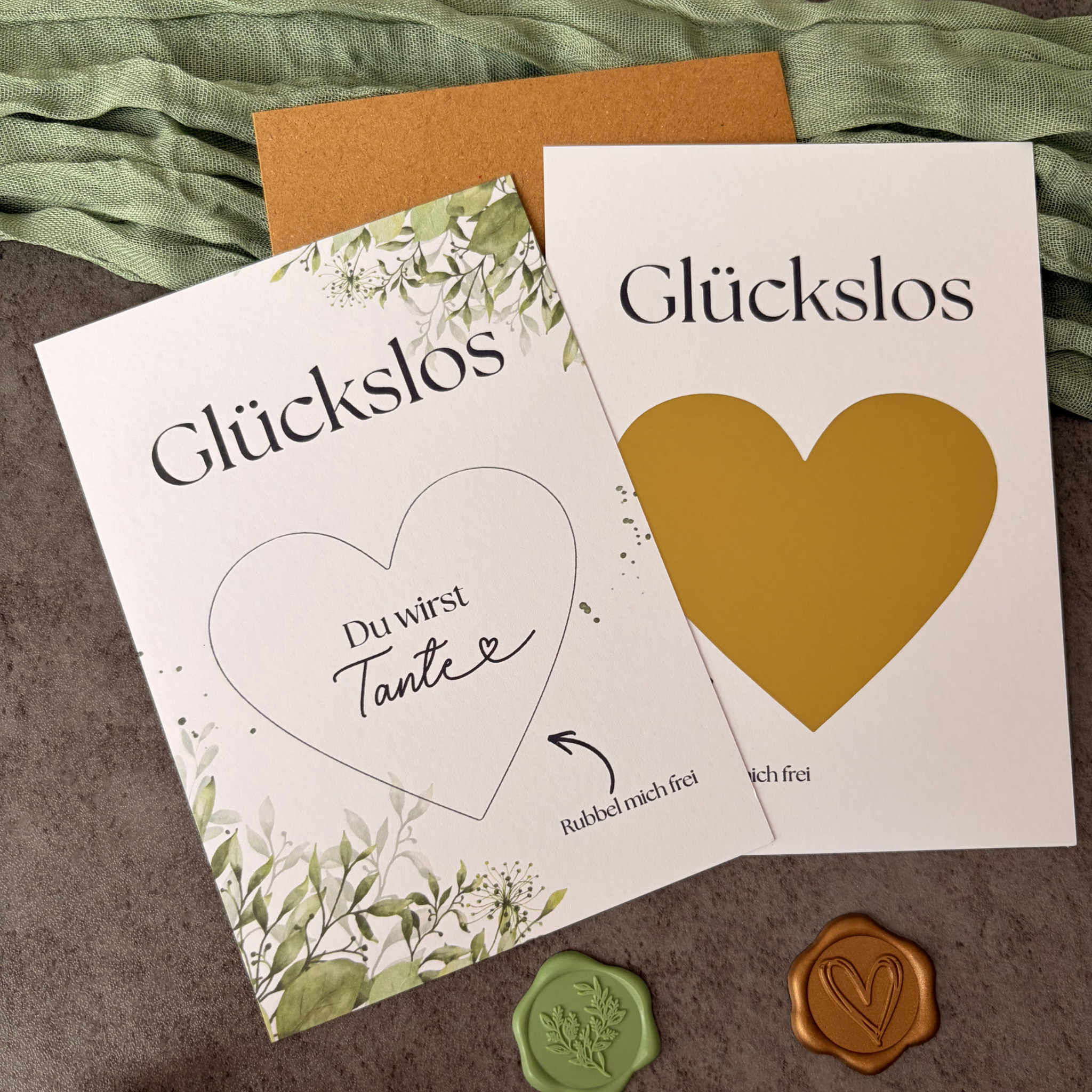 Rubbelkarte „Du wirst Tante“ mit goldenem Rubbelherz