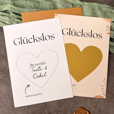 Rubbelkarte „Ihr werdet Tante & Onkel“ mit goldenem Rubbelherz