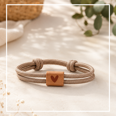 Herz | Paracord-/Segelseil-Armband aus Kirschholz
