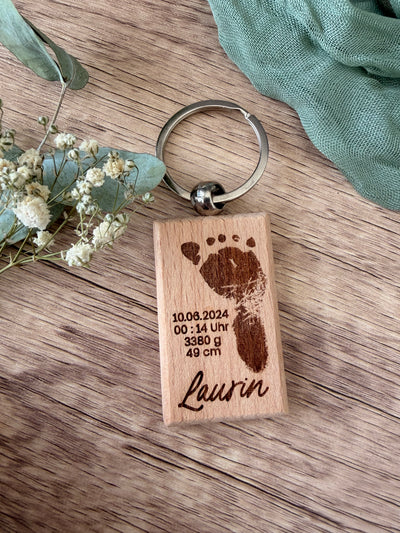 Schlüsselanhänger mit Fußabdruck & Name – Personalisiertes Geschenk