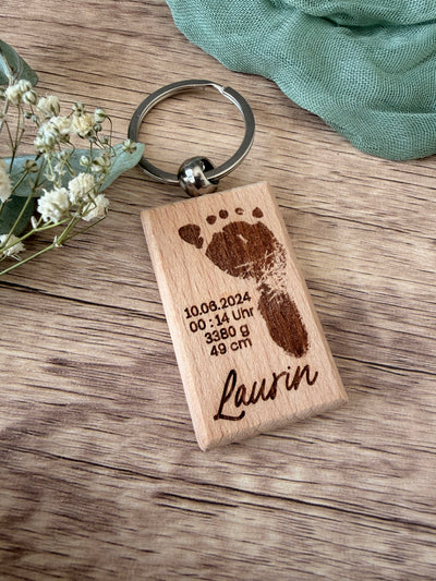 Schlüsselanhänger mit Fußabdruck & Name – Personalisiertes Geschenk