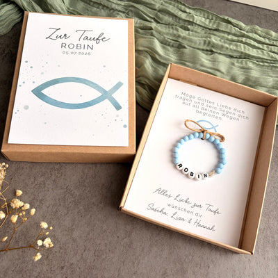 Geschenkbox zur Taufe mit Perlenarmband - Fisch - Detailansicht 5