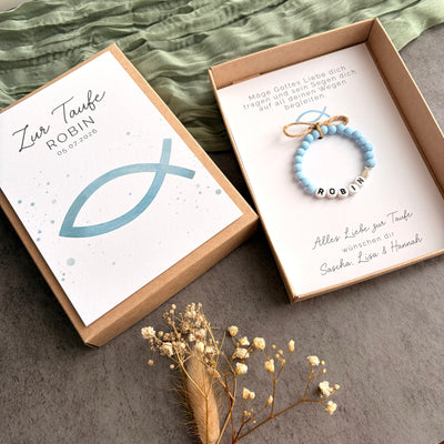 Geschenkbox zur Taufe mit Perlenarmband - Fisch - Detailansicht 6