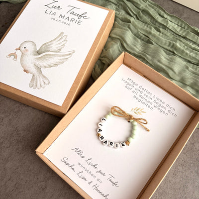 Geschenkbox zur Taufe mit Perlenarmband - Taube & Regenbogen - Detailansicht 6