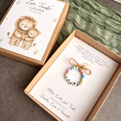 Geschenkbox zur Taufe mit Perlenarmband - Löwe - Detailansicht 5
