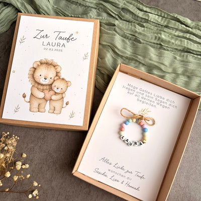 Geschenkbox zur Taufe mit Perlenarmband - Löwe - Detailansicht 7