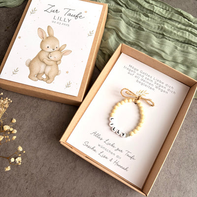 Geschenkbox zur Taufe mit Perlenarmband - Hase - Detailansicht 7