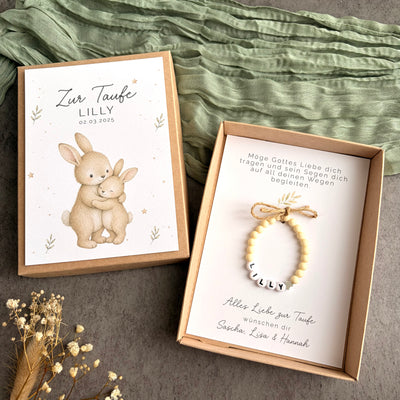 Geschenkbox zur Taufe mit Perlenarmband - Hase - Detailansicht 1