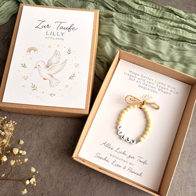 Geschenkbox zur Taufe mit Perlenarmband - Taube - Detailansicht 5