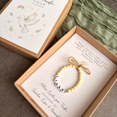 Geschenkbox zur Taufe mit Perlenarmband - Taube - Detailansicht 7