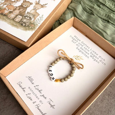 Geschenkbox zur Taufe mit Perlenarmband - Waldtiere - Detailansicht 6