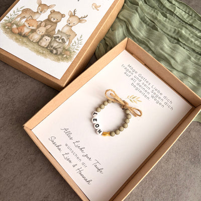 Geschenkbox zur Taufe mit Perlenarmband - Waldtiere - Detailansicht 7