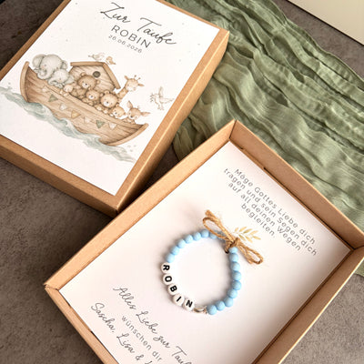 Geschenkbox zur Taufe mit Perlenarmband - Arche Noah - Detailansicht 5
