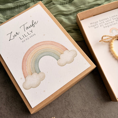 Geschenkbox zur Taufe mit Perlenarmband - Regenbogen - Detailansicht 5
