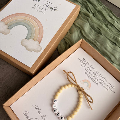 Geschenkbox zur Taufe mit Perlenarmband - Regenbogen - Detailansicht 6