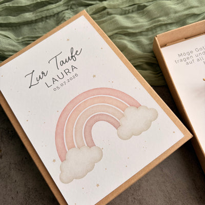 Geschenkbox zur Taufe mit Perlenarmband - Regenbogen Rosa - Detailansicht 5