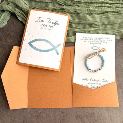 Taufgeschenk mit Perlenarmband im Pocketfold - Fisch - Produktansicht