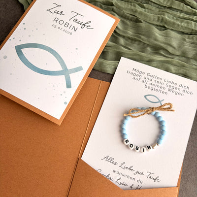 Taufgeschenk mit Perlenarmband im Pocketfold - Fisch - Detailansicht 5