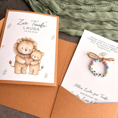 Taufgeschenk mit Perlenarmband im Pocketfold - Löwe - Detailansicht 5