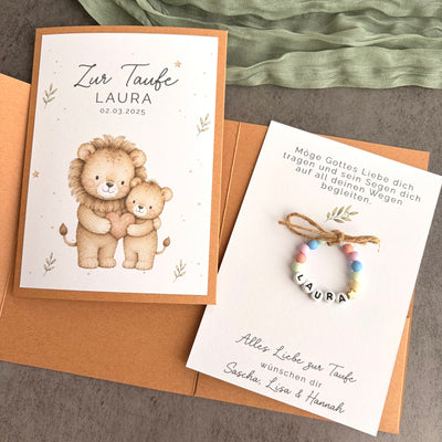 Taufgeschenk mit Perlenarmband im Pocketfold - Löwe - Detailansicht 6