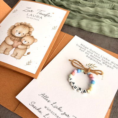 Taufgeschenk mit Perlenarmband im Pocketfold - Löwe - Detailansicht 1