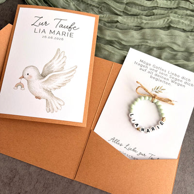 Taufgeschenk mit Perlenarmband im Pocketfold - Taube & Regenbogen - Detailansicht 5