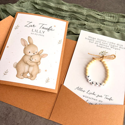Taufgeschenk mit Perlenarmband im Pocketfold - Hase - Detailansicht 5