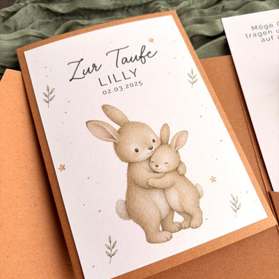 Taufgeschenk mit Perlenarmband im Pocketfold - Hase - Detailansicht 6
