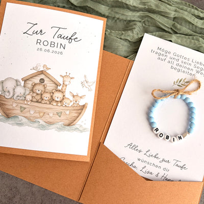 Taufgeschenk mit Perlenarmband im Pocketfold - Arche Noah - Detailansicht 5