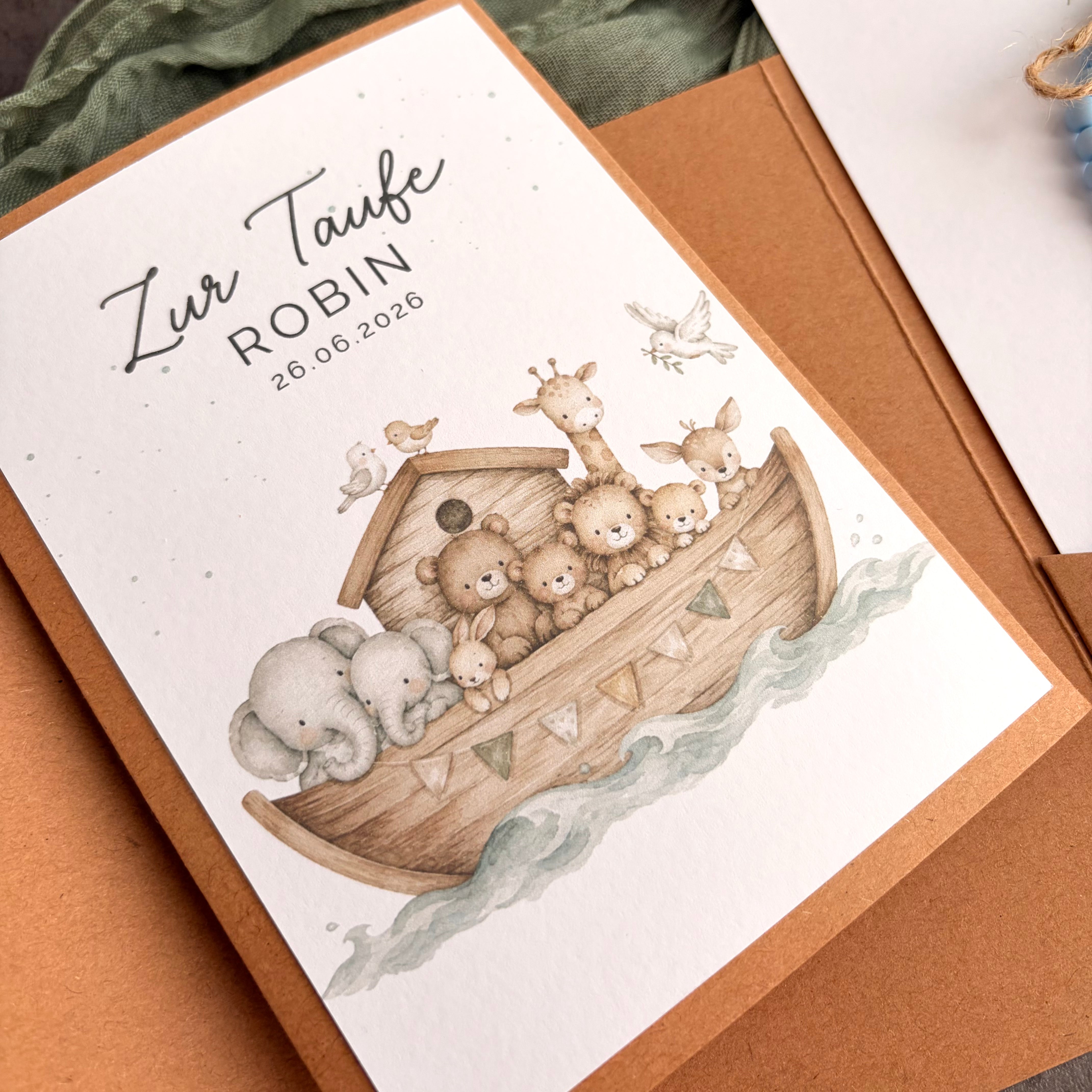 Taufgeschenk mit Perlenarmband im Pocketfold - Arche Noah - Detailansicht 6