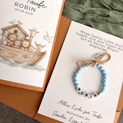 Taufgeschenk mit Perlenarmband im Pocketfold - Arche Noah - Detailansicht 1