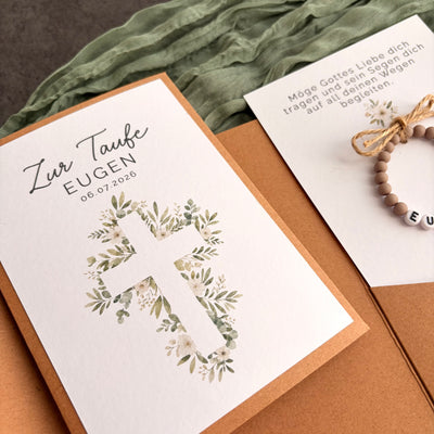 Taufgeschenk mit Perlenarmband im Pocketfold - Kreuz - Detailansicht 5
