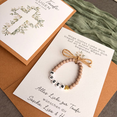 Taufgeschenk mit Perlenarmband im Pocketfold - Kreuz - Detailansicht 1