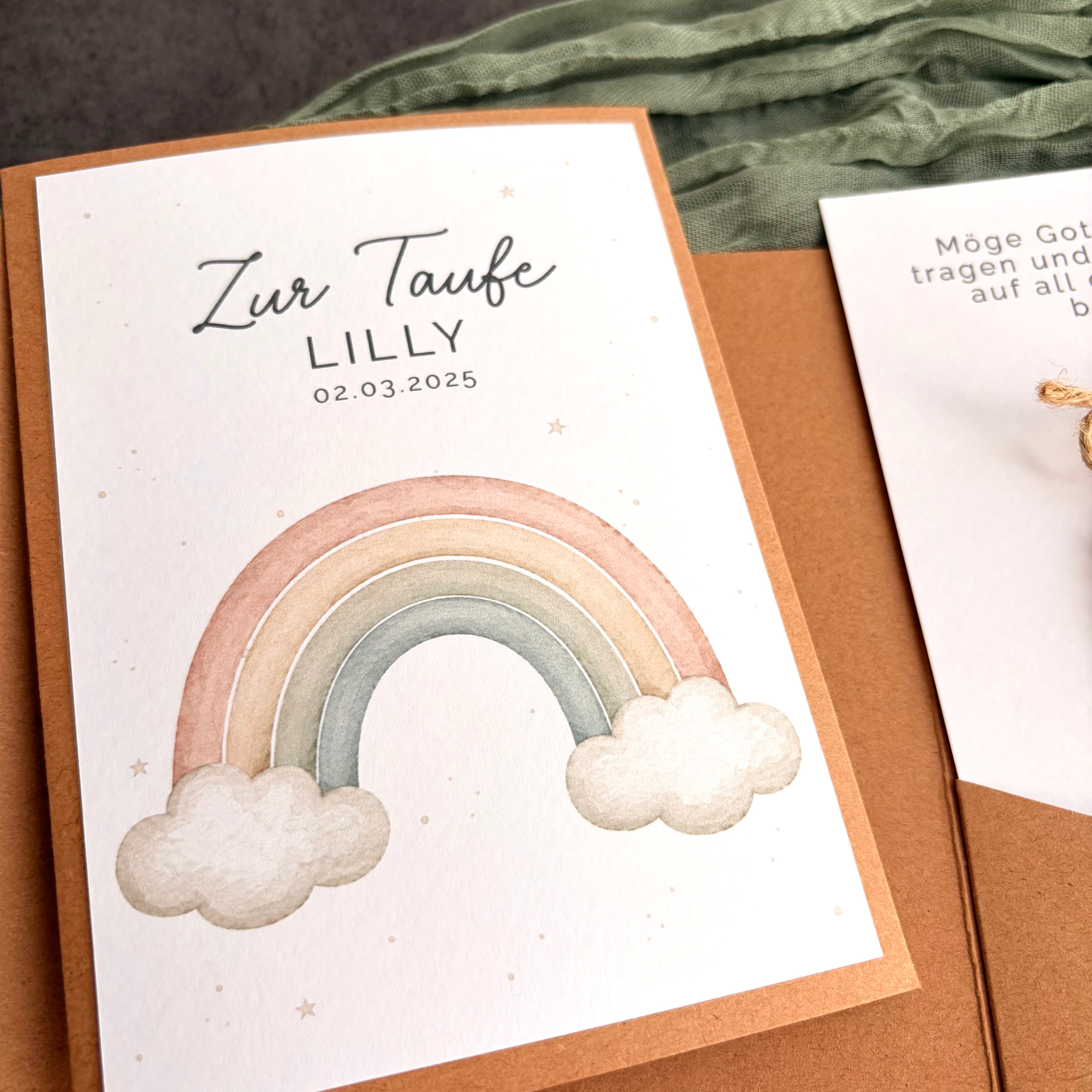 Taufgeschenk mit Perlenarmband im Pocketfold - Regenbogen - Detailansicht 5