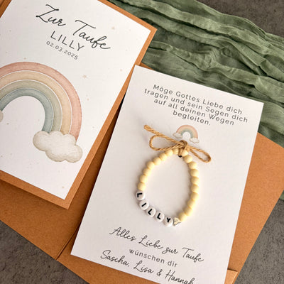 Taufgeschenk mit Perlenarmband im Pocketfold - Regenbogen - Detailansicht 1