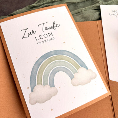 Taufgeschenk mit Perlenarmband im Pocketfold - Regenbogen Blau - Detailansicht 5