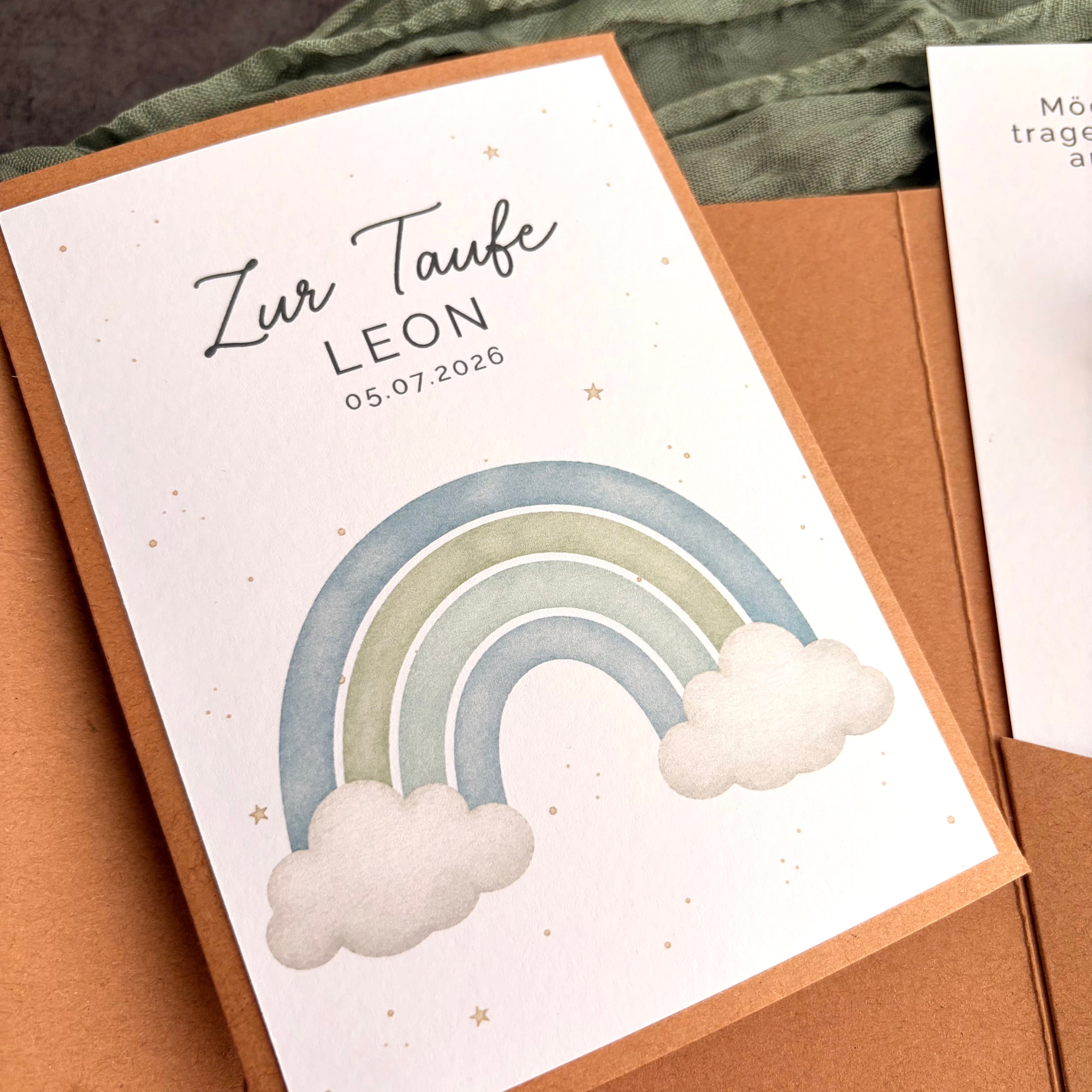 Taufgeschenk mit Perlenarmband im Pocketfold - Regenbogen Blau - Detailansicht 5