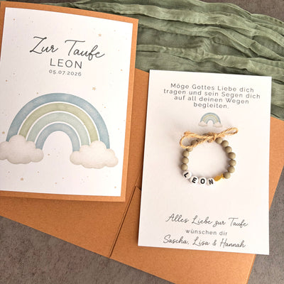 Taufgeschenk mit Perlenarmband im Pocketfold - Regenbogen Blau - Detailansicht 6