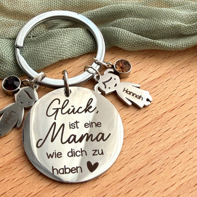 Personalisierter Schlüsselanhänger „Glück ist“ mit Geburtssteinen - Detailansicht 1