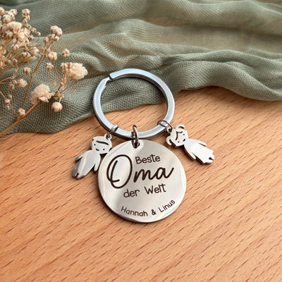 Personalisierter Schlüsselanhänger „Beste Mama/Oma“ mit Kindern