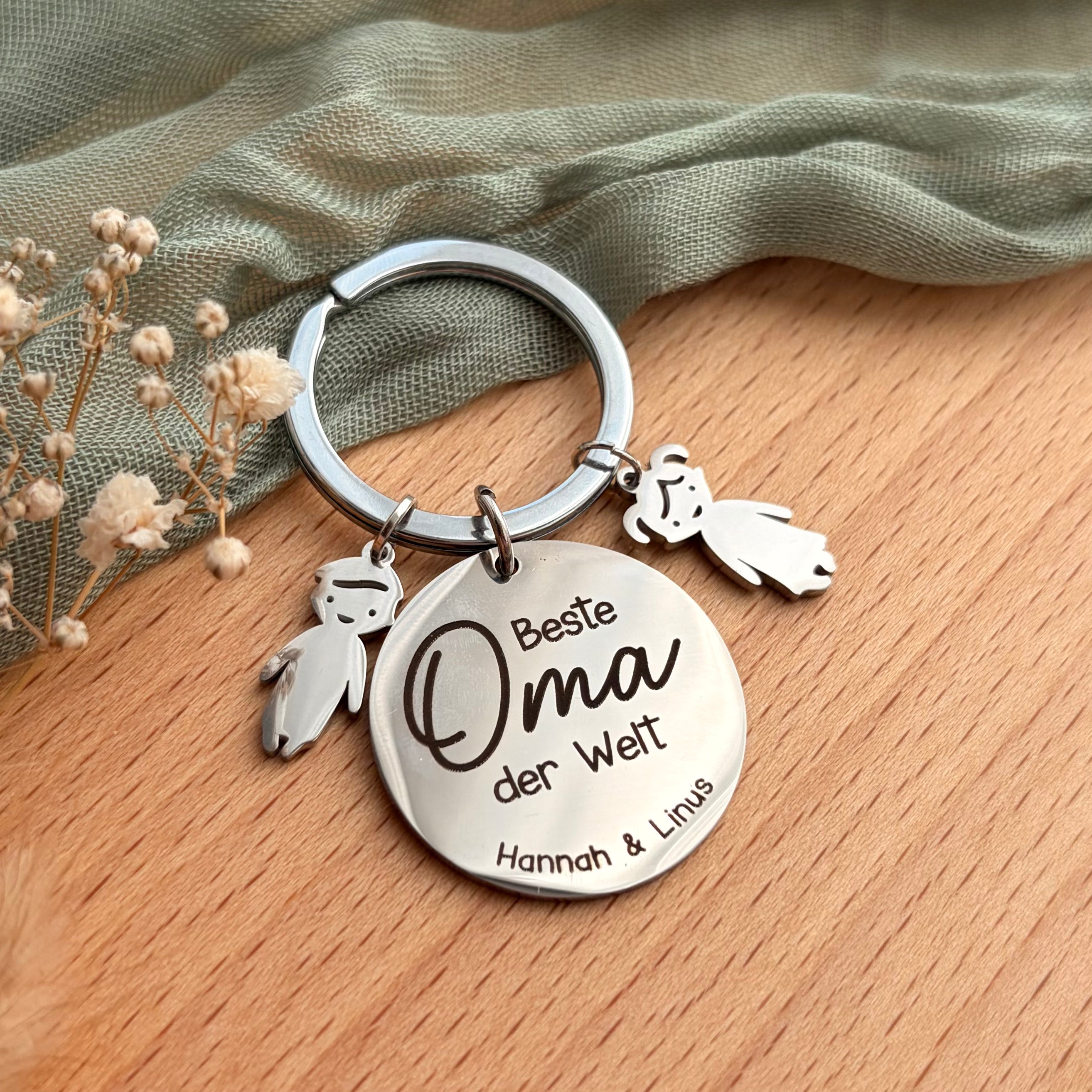 Personalisierter Schlüsselanhänger „Beste Mama/Oma“ mit Kindern - Detailansicht 2