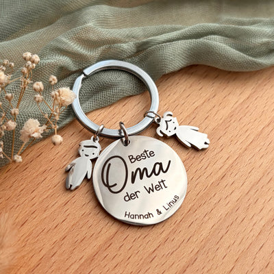 Personalisierter Schlüsselanhänger „Beste Mama/Oma“ mit Kindern - Detailansicht 2