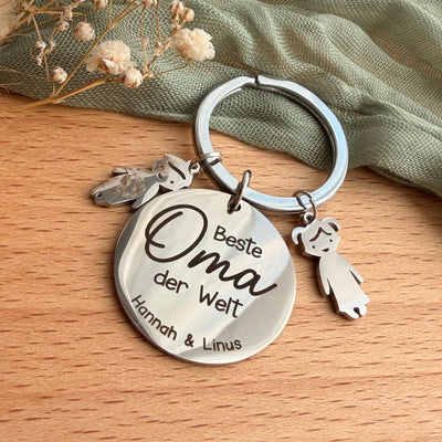 Personalisierter Schlüsselanhänger „Beste Mama/Oma“ mit Kindern - Detailansicht 3