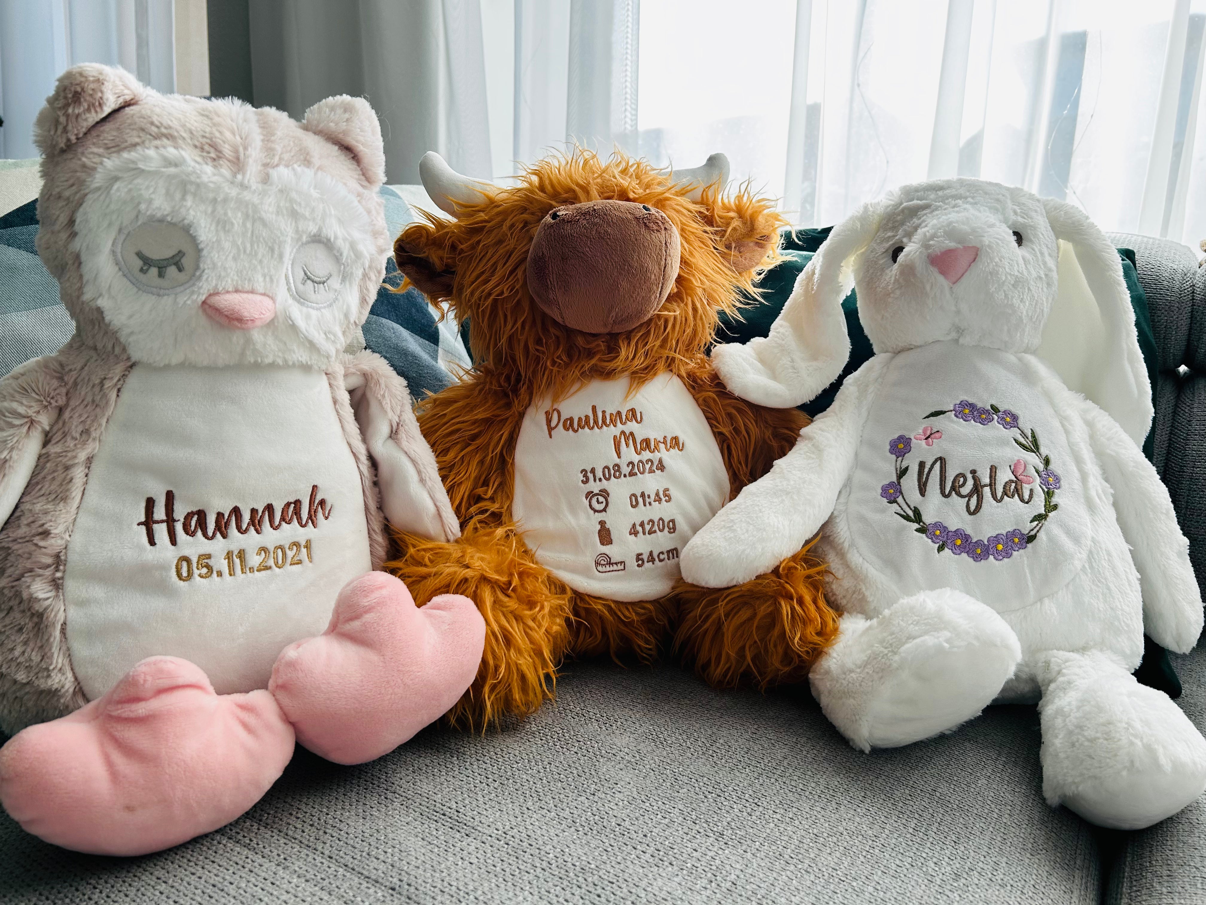 cuddly toys with name and date of birth 