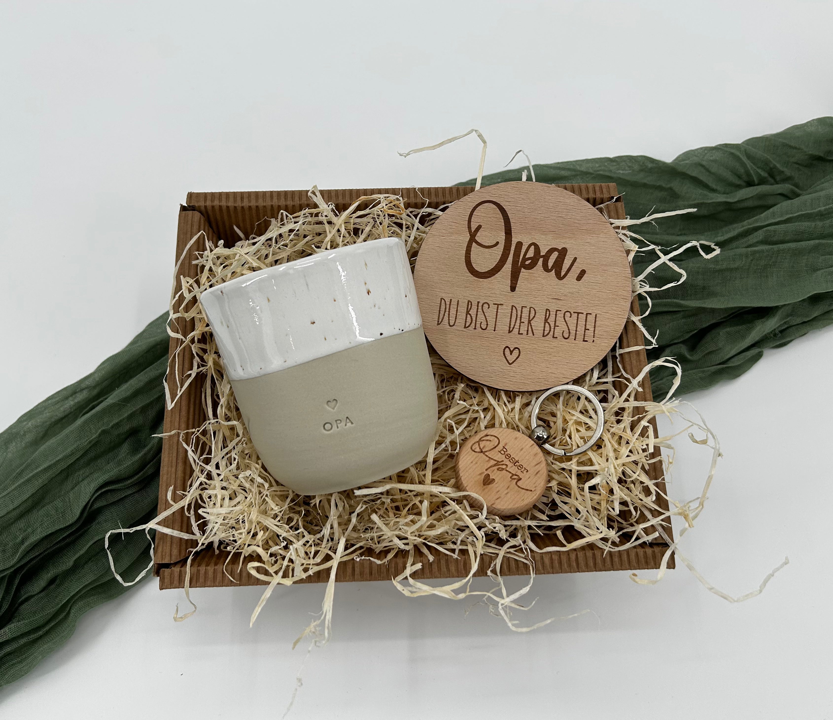 Geschenkset Mama Papa Oma Opa | Personalisiertes Geschenk | Becher, Schlüsselanhänger | Weihnachten, Geburtstag |SET1