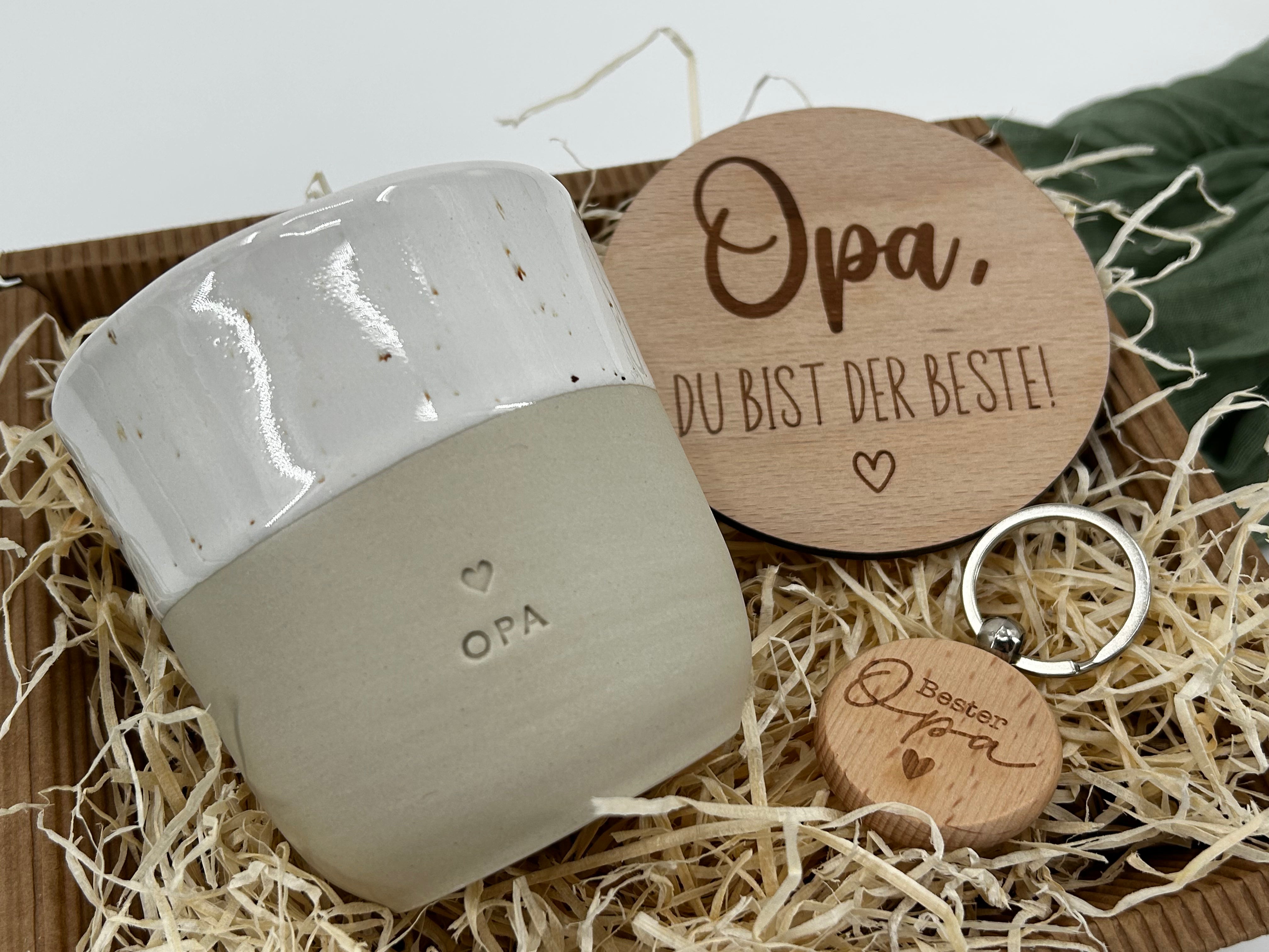 Geschenkset Mama Papa Oma Opa | Personalisiertes Geschenk | Becher, Schlüsselanhänger | Weihnachten, Geburtstag |SET1