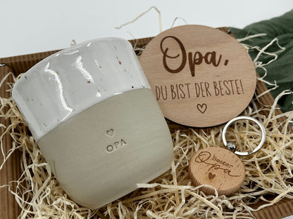 Geschenkset Mama Papa Oma Opa | Personalisiertes Geschenk | Becher, Schlüsselanhänger | Weihnachten, Geburtstag |SET1