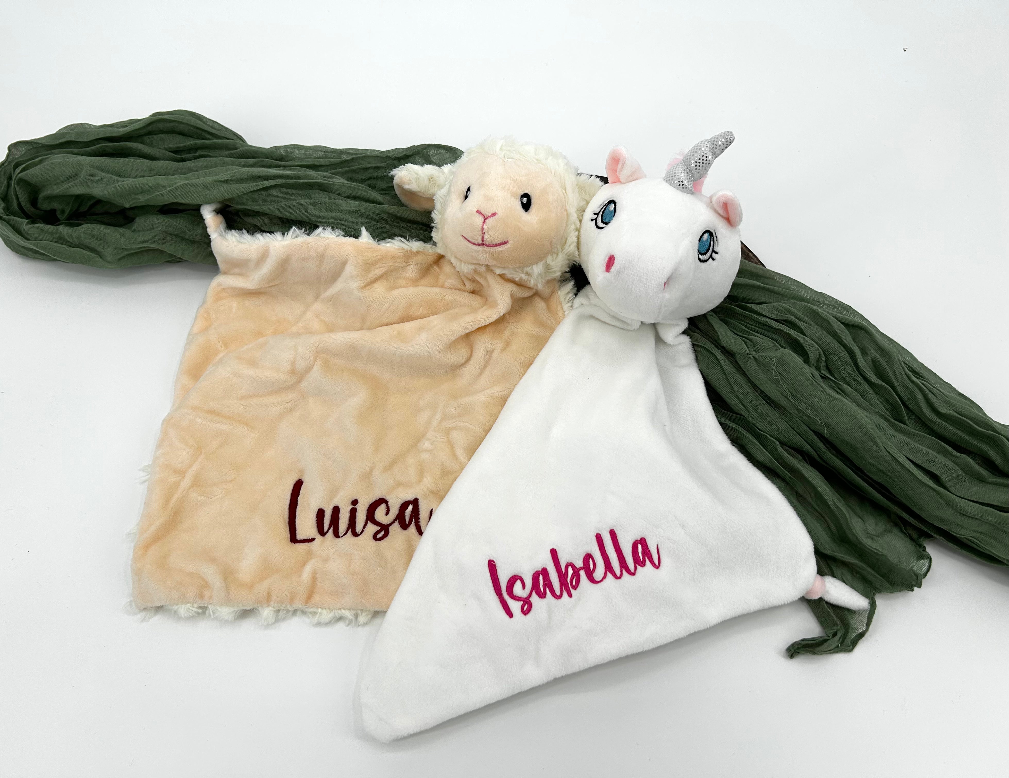 Personalisierte Schmusetuch mit Namen – Kuscheltier Schnuffeltuch Baby – Geschenk zur Geburt oder Taufe